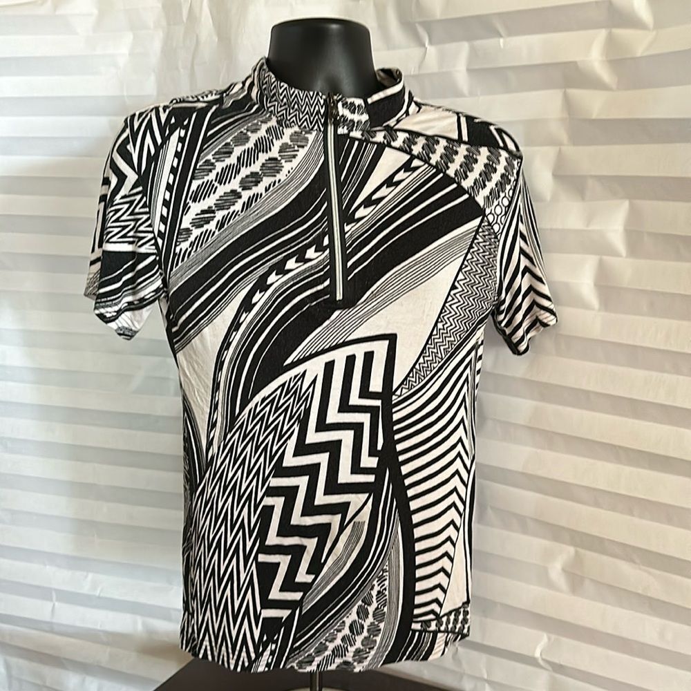 Vermonte Men's Black White Half Zip Short Sleeve Shirt Size XS | Basic Casual
